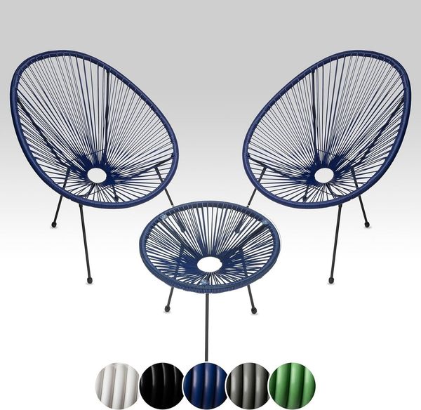 sunnypillow Gartenstuhl 2er Set Acapulco Gartenstühle mit Tisch, Blau