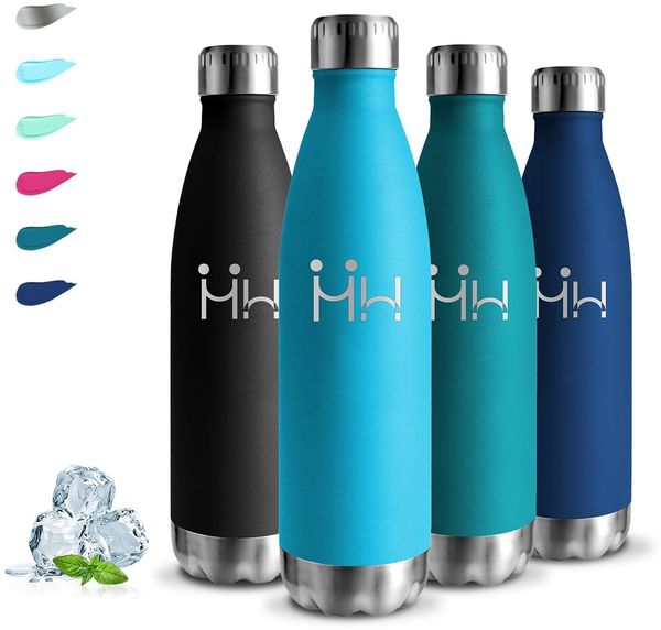 Trinkflasche Edelstahl, Trinkflasche 500ml, 24h Kalt & 12h Warm, Isolierflasche Kinder, BPA-Freie, Wasserflasche Doppelwandig, Isolierflasche Auslaufsicher, für Schule, Camping, Reisen, Yoga