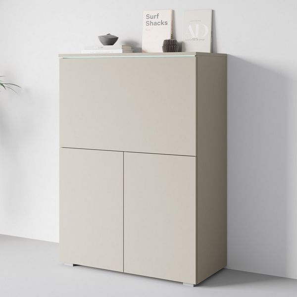 Home affaire PC-Schrank Vera, Sekretär, Home-Office-Schreibtisch mit LED-Beleuchtung (1 St), Multifunktional mit Stauraum, klappbare Tischfläche, LED, B 90 cm