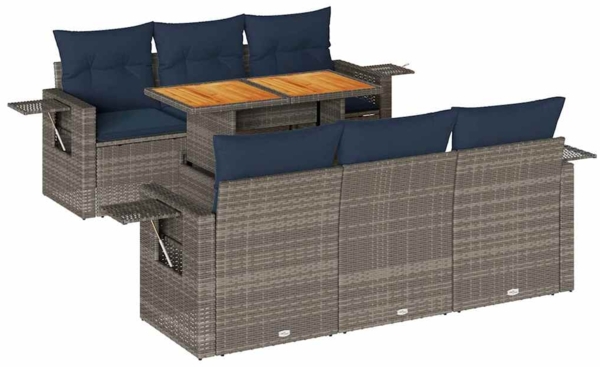 vidaXL 7-tlg. Garten-Sofagarnitur mit Kissen Grau Poly Rattan 3327113