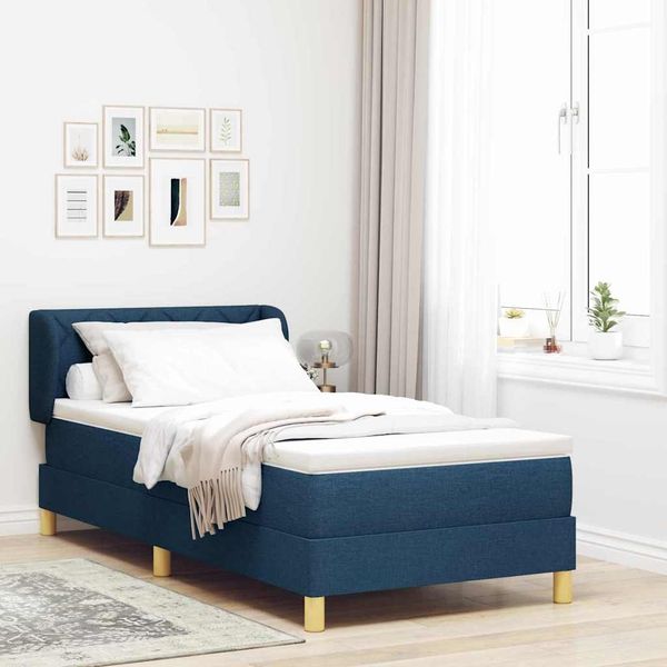 vidaXL Boxspringbett mit Matratze mit Kopfteil Blau 90 x 200 cm Stoff 3340261