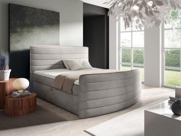 Boxspringbett Schlafzimmerbett AMBRA 120x200cm Stoff Elisa Velvet Hellgrau
