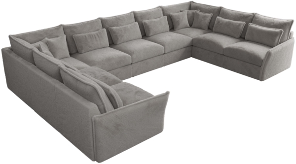 XXL U-förmige Ecksofa, modulares Ecksofa mit losen Kissen, Wohnlandschaft, universelles Ecksofa für das Wohnzimmer - VERSO U 9M - Hellgrau Plüschstoff Bild 5