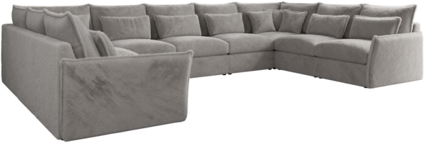 XXL U-förmige Ecksofa, modulares Ecksofa mit losen Kissen, Wohnlandschaft, universelles Ecksofa für das Wohnzimmer - VERSO U 9M - Hellgrau Plüschstoff Bild 6