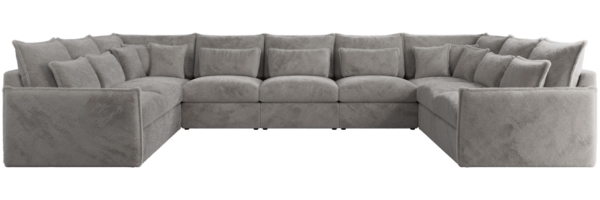 XXL U-förmige Ecksofa, modulares Ecksofa mit losen Kissen, Wohnlandschaft, universelles Ecksofa für das Wohnzimmer - VERSO U 9M - Hellgrau Plüschstoff Bild 7