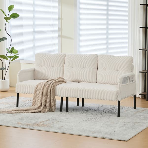 3-Sitzer Sofa B 171 x T 72 x H 80 cm aus Cord in Beige
