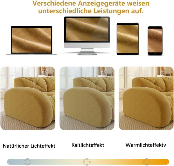 3-Sitzer Sofa 281×95×76 cm aus Chenille rahmenlos modular, gelb Bild 7