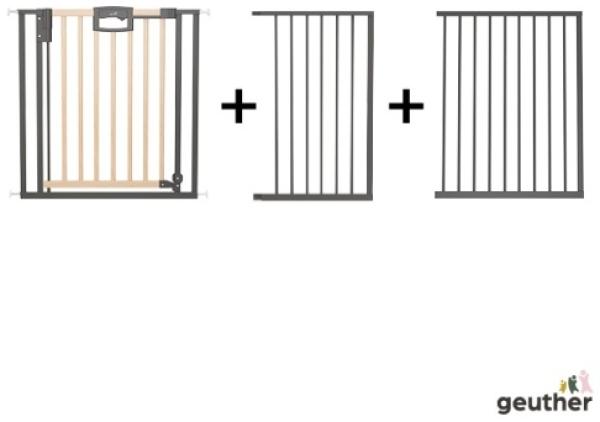 Geuther Türschutzgitter 'Easylock Plus' zum Klemmen für Öffnungen, Holz/ Metall, Natur/ Schwarz, 192,5 cm - 200,5 cm