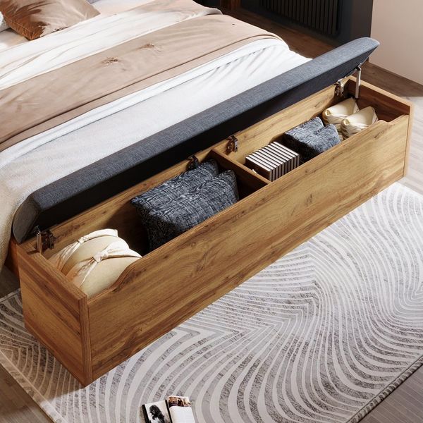 MODFU Holzbett Modulares Bett mit flexiblem Stauraum & Nachttischen, 2 Schränke (Doppelbett,Funktionsbett, 1-tlg, 180x200 cm,Ermöglicht individuelle Anordnung für Funktionalität), Bettbank mit Staufach, klappbares Kopfteil(ohne Matratze)