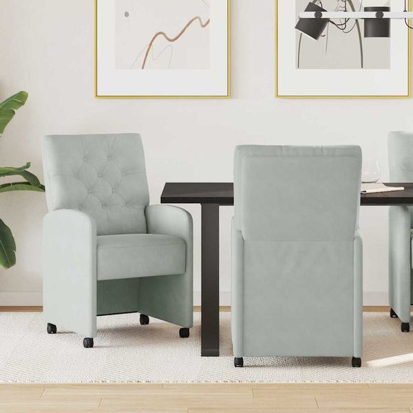 vidaXL Esszimmerstühle mit Rollen 2 pcs Hellgrau 58 x 67 x 97 cm Samt 42017866