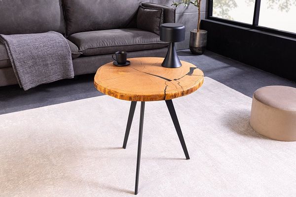 riess-ambiente Couchtisch ARBOR 55cm natur/schwarz - Eichenholz, Massiv, Metall, Scheibe, rund (Einzelartikel, 1-St), Natürlicher Beistelltisch - ideal f. Wohn- & Schlafzimmer oder TV-Ecke
