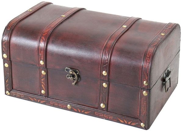 HMF Schatzkiste Schatztruhe aus Holz, kleine Schatzkiste mit Vintage Metallverschluss, für Kindergeburtstag, Hochzeit oder Jubiläum 30 x 20 x 15 cm, Portugal