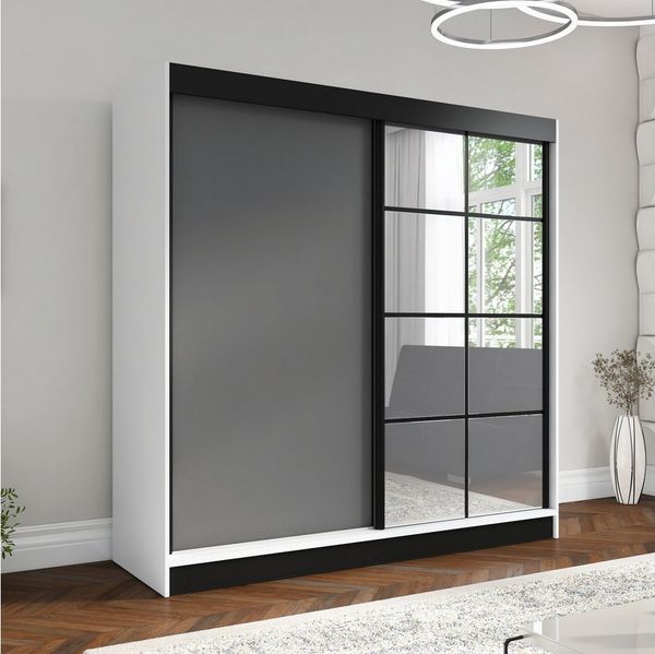 A&J MöbelLand GmbH Schiebetürenschrank TINA 2-türiger Kleiderschrank mit 2 Kleiderstangen und Spiegel (TOP ANGEBOT! Geräumiger Schrank mit einer Breite von 200 cm und Spiegel, ideal zur Aufbewahrung von Kleidung und Accessoires. TOP PRODUKT! Wählen Sie...