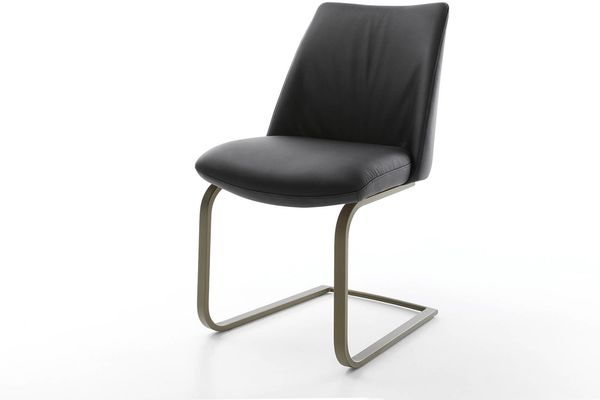 Freischwinger Elso-Flex Echt-Leder Schwarz Freischwinger flach Effektfinish Titan Taschenfederkern