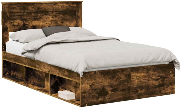 vidaXL Bettrahmen Geräucherte Eiche 135 x 190 cm Massives Kiefernholz 3409771
