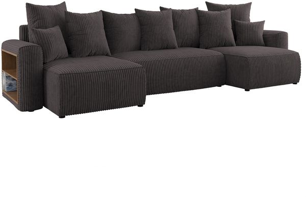 MEBLINI Schlafcouch mit Bettkasten - 312x142x73cm - Grau Cordstoff - SOLARIS - Ecksofa mit Schlaffunktion - Sofa mit Relaxfunktion und Kopfstützen - Couch U-Form - Eckcouch - Wohnlandschaft