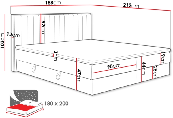 Mirjan24 Boxspringbett Komito, Hellgrau, 180x200 cm Bild 4