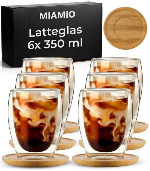 MiaMio Thermoglas Latte-Macchiato-Tassen 6er Set – doppelwandige Kaffeegläser, 6-tlg.