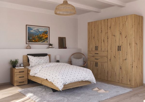 rauch Schlafzimmer-Set Komplettzimmer Komplettschlafzimmer Schlafzimmer-Set (3-St) MAIKA, (Set, 3-tlg), Schrank 3 Breiten, 2 Höhen, Bett 100 cm, Nachttisch MADE IN GERMANY