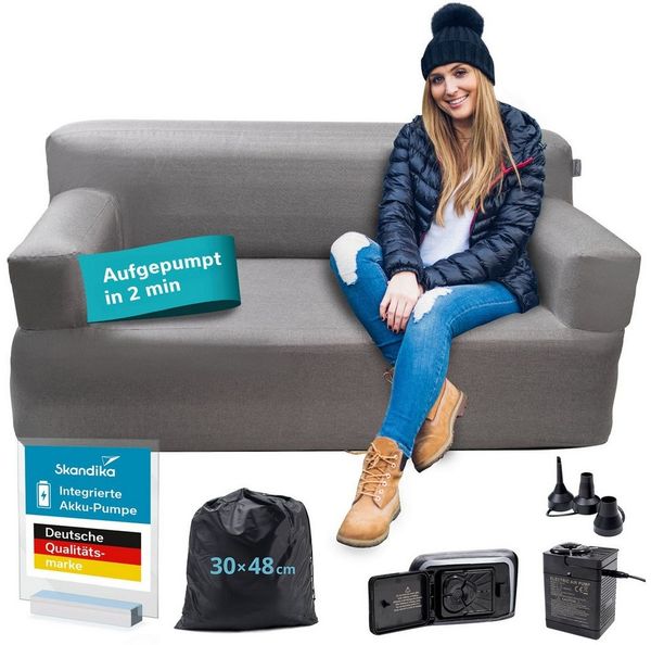Skandika Luftsofa Easy Air Premium, Aufblasbares Sofa Outdoor, Tragetasche, (Bezug abnehmbar, Maschinenwäsche, Schonprogramm 30 °C, mit Tragetasche), 2 Personen, mit Elektropumpe, USB-C Ladekabel, 200 kg belastbar