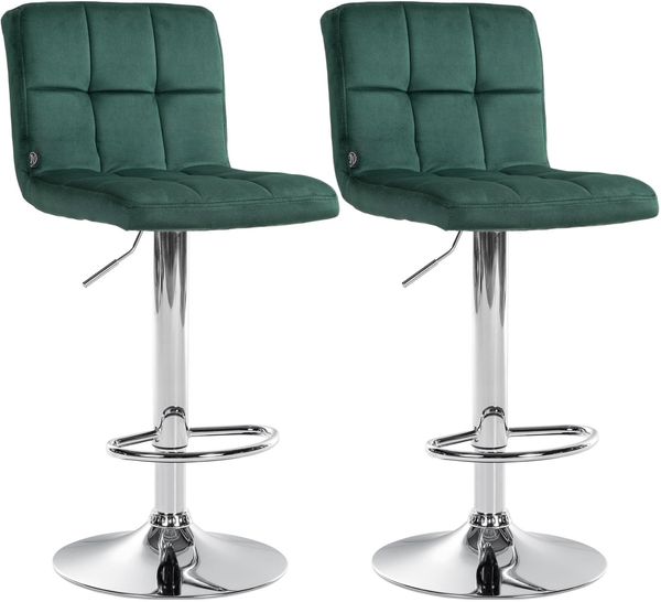CLP 2er Set Barhocker Peru Samtbezug höhenverstellbar drehbar mit Rückenlehne,grün chrom