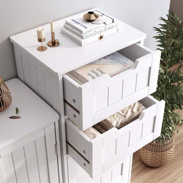 Homfa Kommode, Badschrank, Badkommode, mit 5 Schubladen, 40x30x102cm, weiß