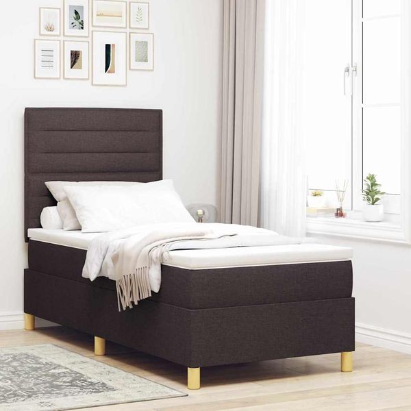vidaXL LED Boxspringbett mit Matratze Dunkelbraun 100 x 200 cm Stoff 3343001