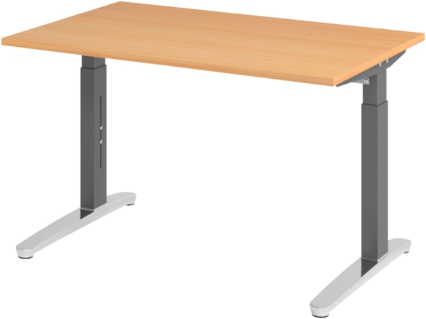 bümö manuell höhenverstellbarer Schreibtisch 120x80 in Buche, Gestell in graphit/alu - PC Tisch höhenverstellbar & klein, höhenverstellbarer Tisch Büro, kleiner Computertisch verstellbar, X12-6-GC