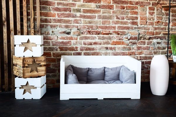 Kistenkolli Altes Land Allzweckkiste Hundebett Balu weiß mit Kissen 90x57x45cm Hundekiste Hundesofa Kisten (Spar-Set)