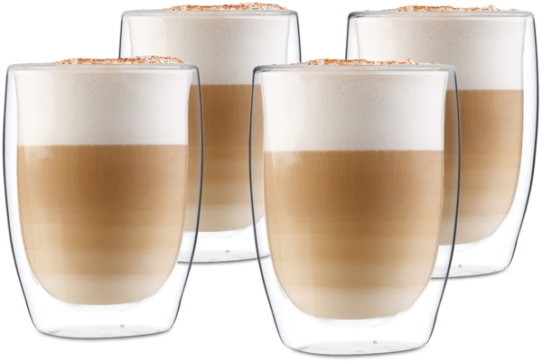 Glaswerk Latte Macchiato Gläser Doppelwandig, Gläser Set mit 4 Kaffeetassen, Cappuccino Tassen aus Glas, Doppelwandige Gläser, Isoliertes Trinkglas, Teegläser -30 bis 150°C, Cappuccino Gläser 350ml