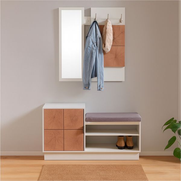 HTI-Living Garderobe Garderobenpaneel mit Spiegel und Schuhbank (Set, 2 St, 1 Garderobenpaneel mit Spiegel, 1 Schuhbank), Set Wandgarderobe und Schuhregal mit Sitzkissen