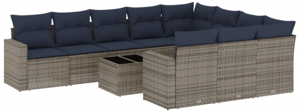 vidaXL 11-tlg. Garten-Sofagarnitur mit Kissen Grau Poly Rattan 3219491