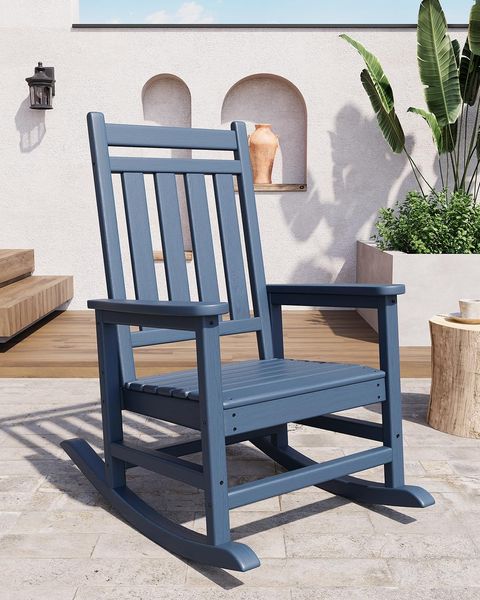 GarveeHome HDPE-Schaukelstuhl Für Den Außenbereich, Gartenstuhl Mit Hoher Rückenlehne Und Armlehnen, Wetterbeständiger Liegestuhl, Für Terrasse, Garten, 61 x 89 x 102 cm