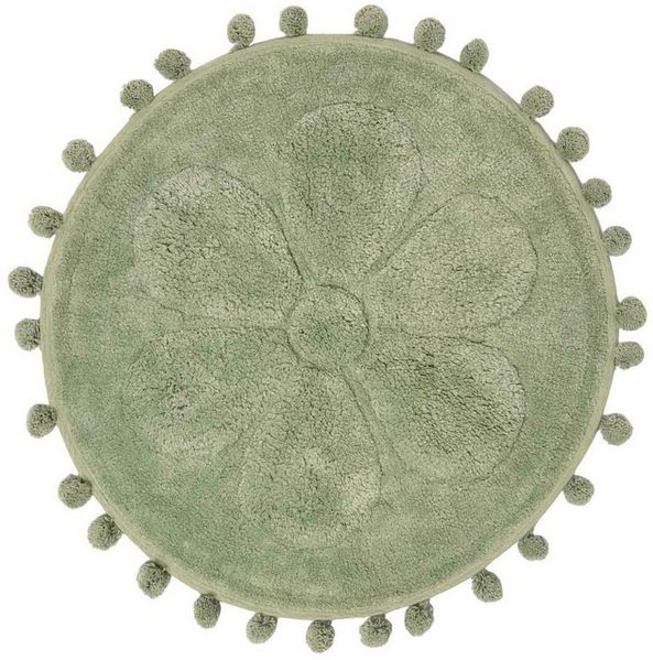 Homescapes Badematte Runde Badematte Blume, 60 cm – Badvorleger salbeigrün mit Pompons, Höhe 20 mm, 60 cm