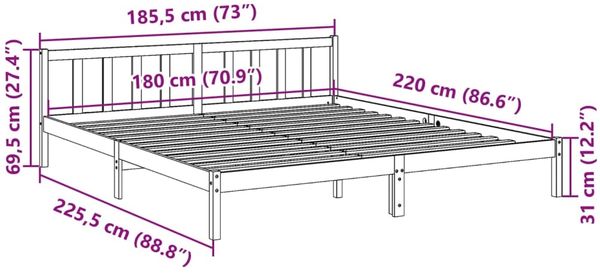 vidaXL Massivholzbett Extra Lang ohne Matratze 180x220 Kiefernholz 852452 Bild 9