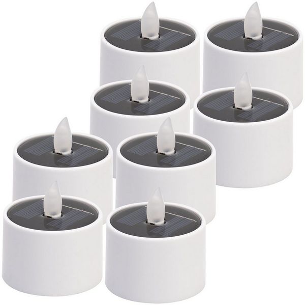 Casativo LED-Teelichter Solar-LED Teelichter IP44 bis 8 St. mit Dämmerungssensor Kabellos, LED fest integriert, warmweiß, Flammen-Effekt als Nachtlicht, ca. 8 Std. Leuchtdauer, Tagesaufladung