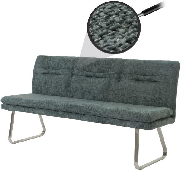 Sitzbank HWC-H70, Esszimmerbank Bank Polsterbank, Lehne Stoff/Textil Chenille Edelstahl gebürstet 180cm ~ blau-grün