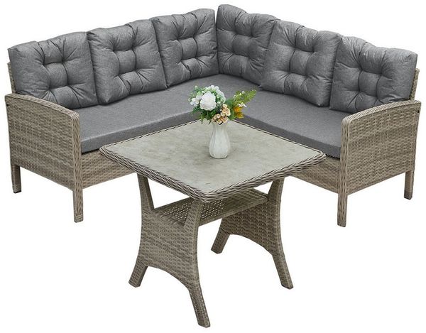 HOMECALL Gartenlounge-Set Gartenlounge-Set Dining Lounge mit Esstisch, Rattan für 5-6 Personen, (Set, 2x 2er Sofa, 1x 1er Sofa, 1x Tisch 73x73x69cm,Loungeset Outdoor), Wetterfester Rahmen Sitzbereich für 5 Personen, COMLAX FIELD
