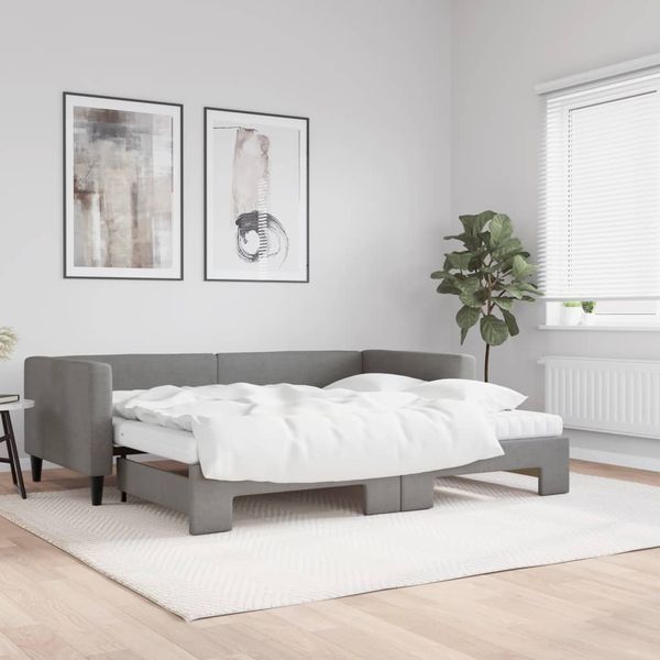 vidaXL Tagesbett Ausziehbar mit Matratzen Dunkelgrau 90x200 cm Stoff 3196597