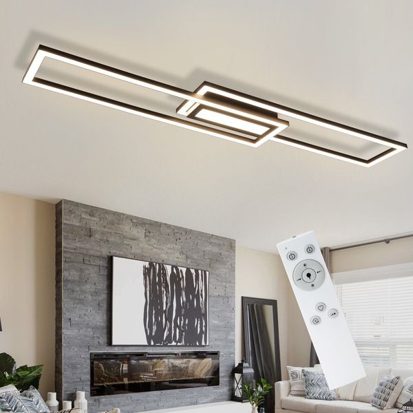 ZMH Deckenlampe LED Deckenleuchte Dimmbar - 2 Schwarz Rahmen Wohnzimmerlampe mit Fernbedienung Modern Design 50W Geometrisch Schlafzimmerlampe für Küche Büro Schlafzimmer Wohnzimmer