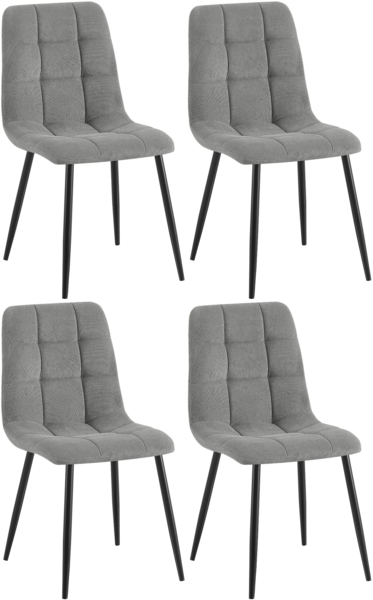 CLP 4er Set Esszimmerstuhl Tilde gepolstert mit Rückenlehne bis 150 kg belastbar,grau Cord