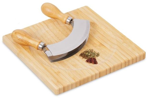 Relaxdays Zweischneidiges Wiegemesser mit Brett