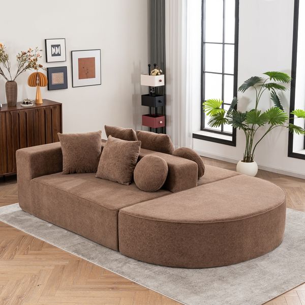 Sofa mit großzügiger Sitzfläche, braun, Chenille-Stoff, vollgepolsterte Komfortstruktur, ohne Montage, Schlafsofa-Funktion,263x171x66 cm
