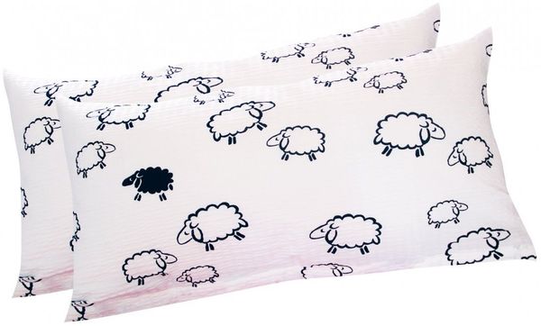 Heubergshop Kissenbezug, (2 Stück), Seersucker, 2er Set in 40x80cm - Schafe in Weiß und Schwarz (99/2)