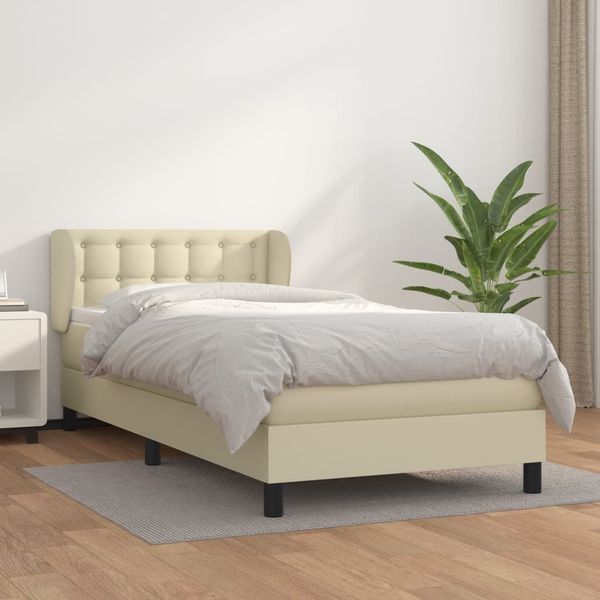 vidaXL Boxspringbett mit Matratze Creme 90x190 cm Kunstleder 3127285