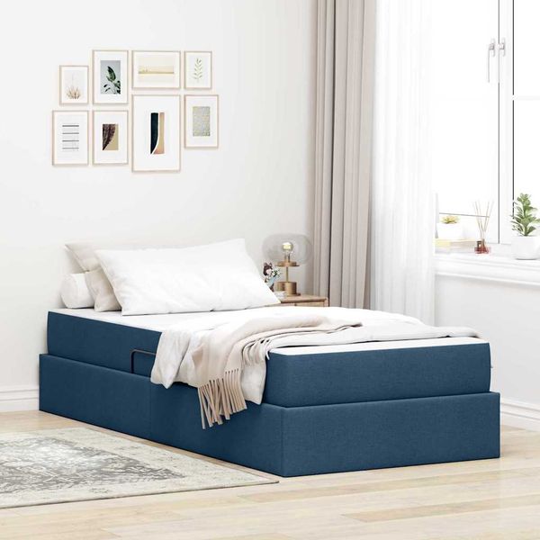 vidaXL Aufbewahrungsbett mit Matratze Blau 90 x 200 cm Polyester 3399639