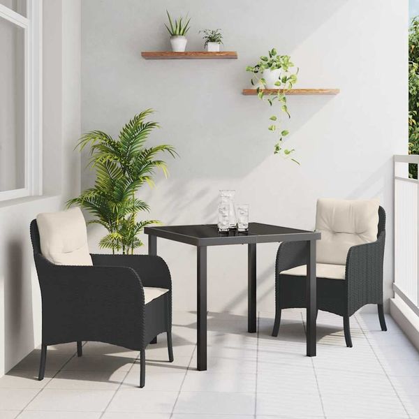 vidaXL Garten Essgruppe mit Kissen 3 pcs Schwarz Poly-Rattan 3380141
