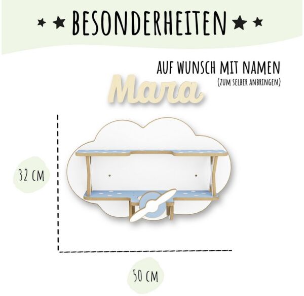 Holzura Hängeregal Tonie Regal Flugzeug – Wandregal aus Holz – Kinderzimmer