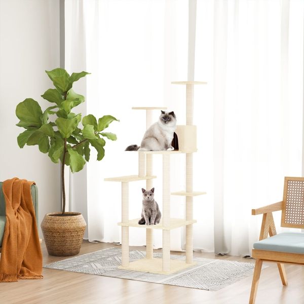 vidaXL Kratzbaum mit Sisal-Kratzsäulen Creme 153 cm 171636