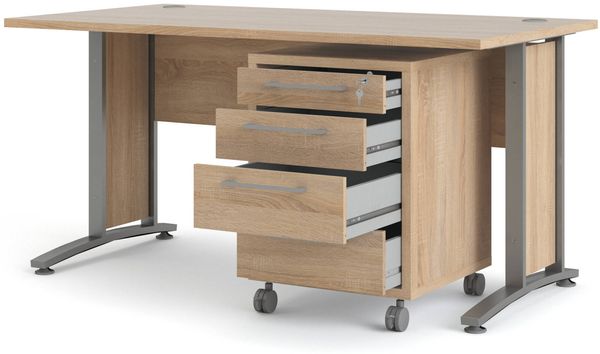 Dmora Schreibtisch Azzaro, Mehrzweckschreibtisch, Bürotisch für PC, Eckschreibtisch, 150x80 h75 cm, Grau und Eiche Bild 4